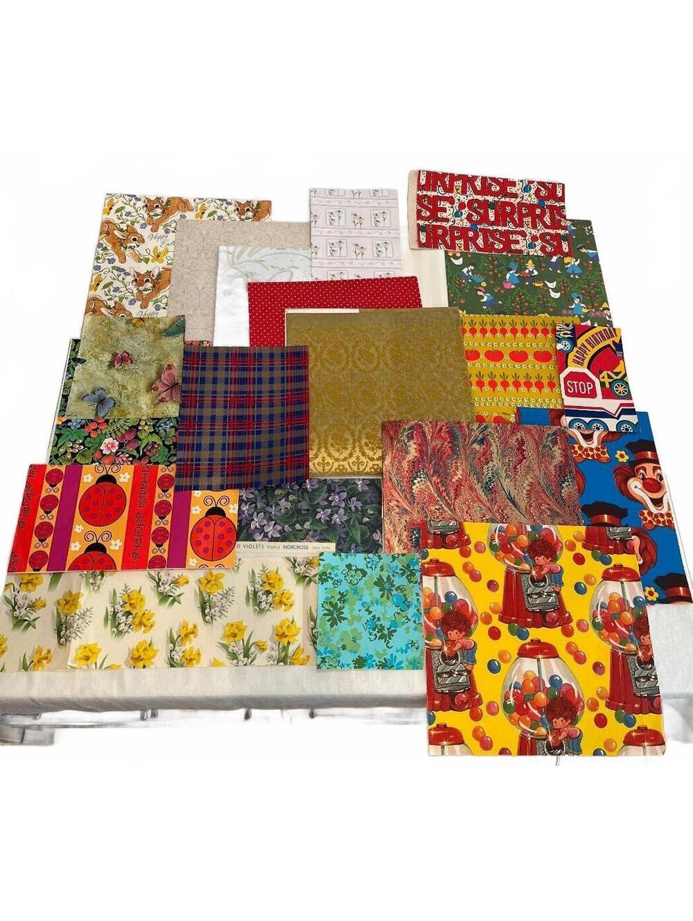 Vintage Birthday, Floral, Kids Wrapping Paper lot with velvet, metallic accents